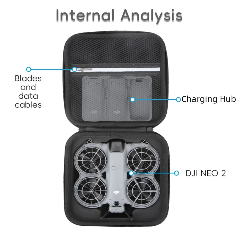Capa Portátil para DJI Neo 2, Bolsa de Armazenamento Moldada em EVA, Bolsa de Transporte em Náilon Impermeável - Preto