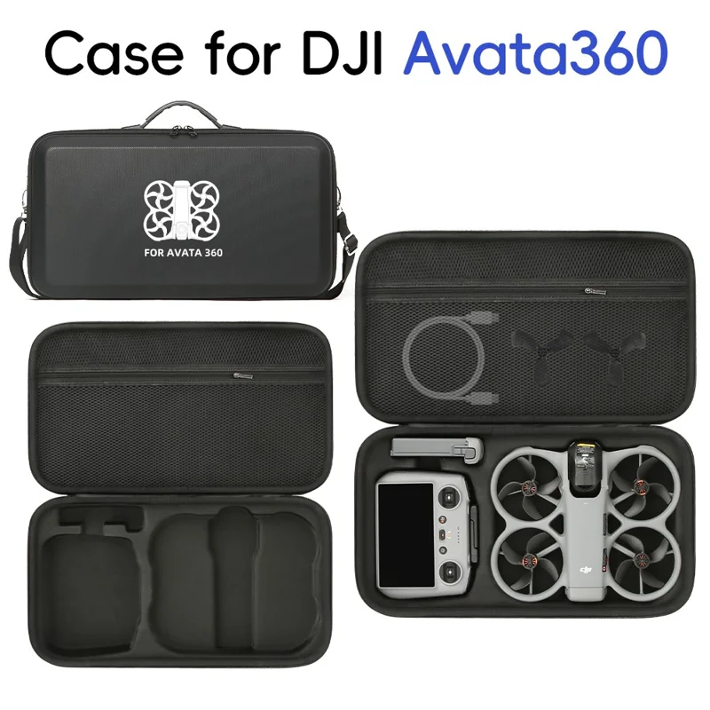 Protective Carrying Case for DJI Avata 360 Drone Shockproof Hard Shell Storage Bag with Shoulder Strap - Black  /  Logo