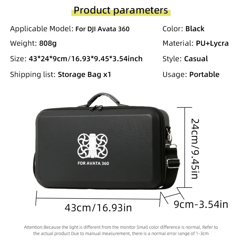 Protective Carrying Case for DJI Avata 360 Drone Shockproof Hard Shell Storage Bag with Shoulder Strap - Black  /  Logo