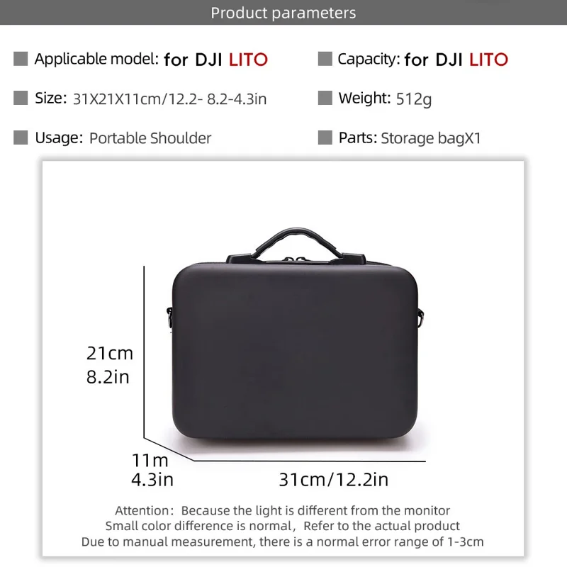 Bolsa de Transporte para Drone DJI Lito 1, Bolsa de Armazenamento Portátil com Capa Rígida EVA e Alça de Ombro - Preto