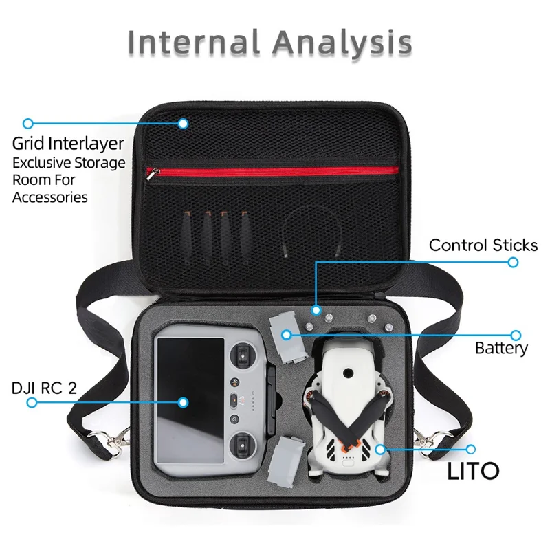 Bolsa de Transporte para Drone DJI Lito 1, Bolsa de Armazenamento Portátil com Capa Rígida EVA e Alça de Ombro - Preto