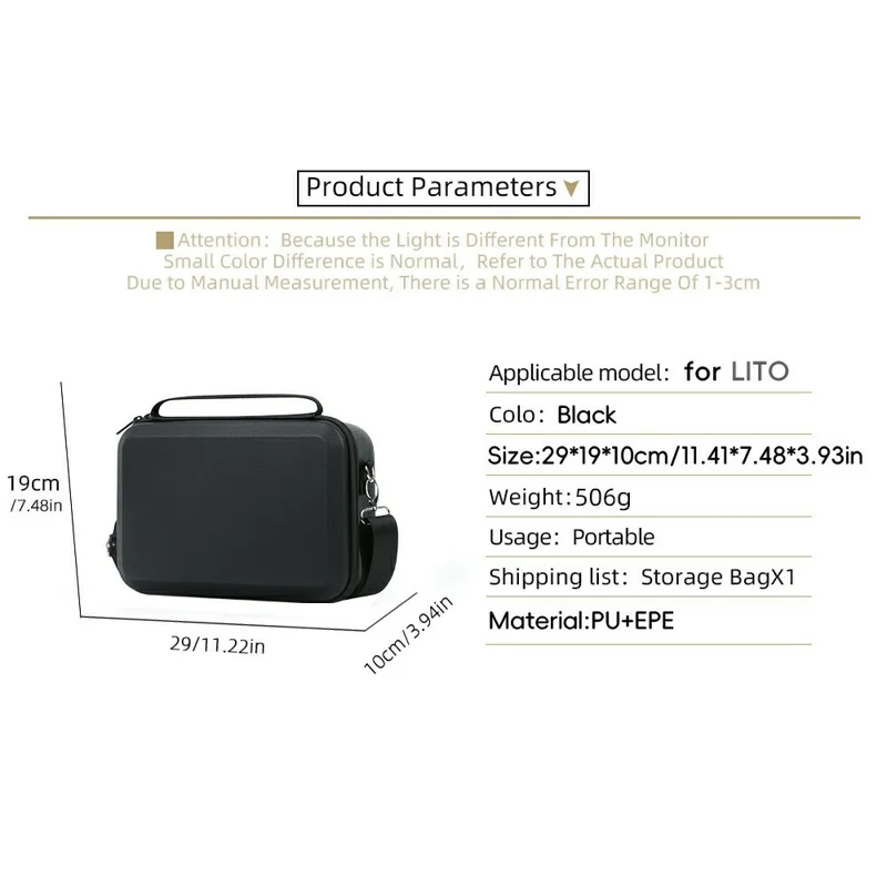 PU Storage Bag for DJI Lito 1 / Lito X1 Drone RC Controller Carrying Case Protective Cover - Black
