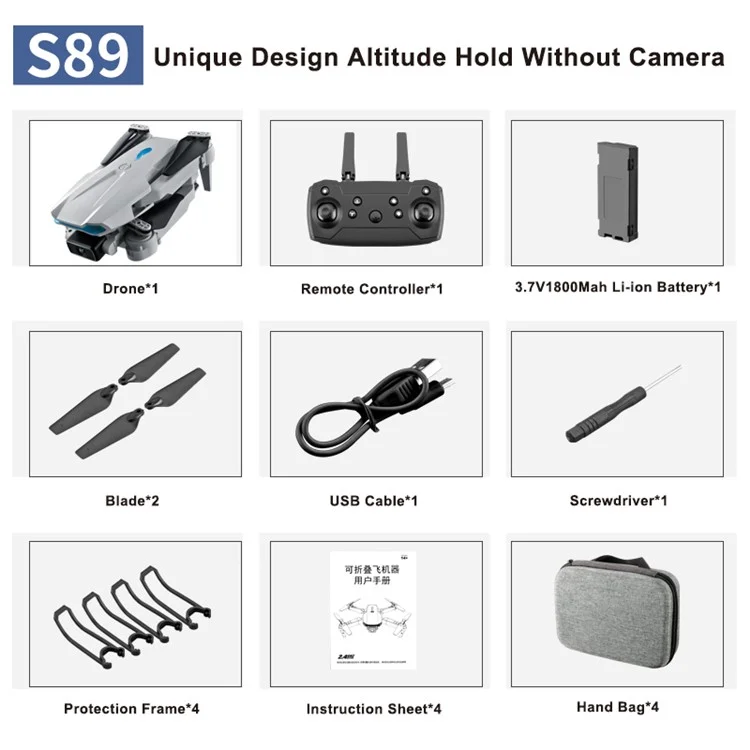 S89 Folding RC Drone Lightweight Quadrocopter Headless Mode Aircraft Toy without Camera (Single Battery Version) - Gris