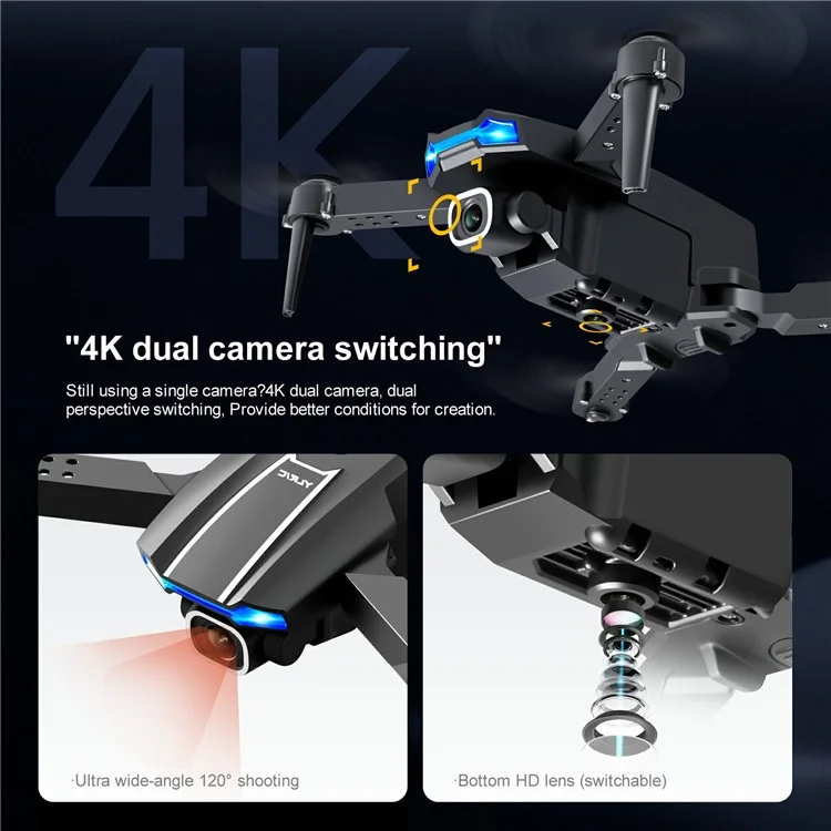 S65 Indoor Outdoor 4K Dual Camera Drone HD Quadcopter Air Pression Altitude Hold RC Aircraft With Gesture Photo - le Noir