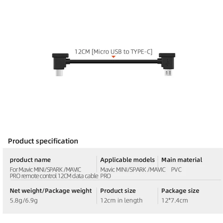 EWB8427 12см Пвх Данные с Дистанционным Управлением Подключенным Кабелем Для DJI Mavic Mini/Mavic 2/Spark/Mavic Pro/Mavic Air - Micro USB Для Типа c