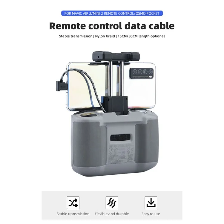 Câble de données connecté à la télécommande de 30 cm EWB8464 pour DJI Mavic Air 2/Mini 2/Pocket 2/Osmo Pocket - Type-C