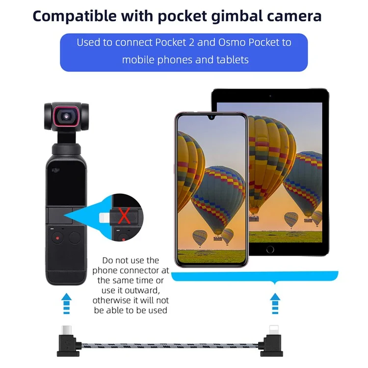 Câble de données connecté à la télécommande de 30 cm EWB8464 pour DJI Mavic Air 2/Mini 2/Pocket 2/Osmo Pocket - Type-C