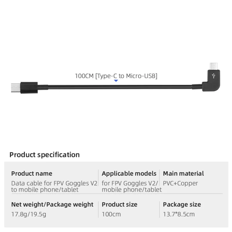 Cabo de Dados do Telefone Tablet HSP6197 USB Tipo-C Linha de Transmissão de Dados para Óculos de Voo FPV DJI V2 Óculos Adaptador Drone - Tipo-C para Micro USB