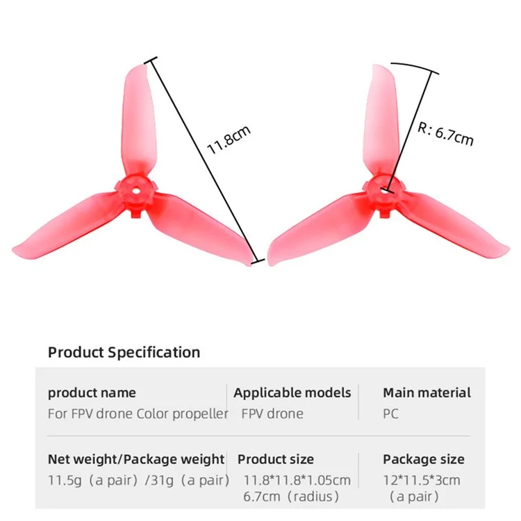 EWB8574 1 Pair Color Propeller Replacement Spare Parts Drone Blades for DJI FPV Combo - Red