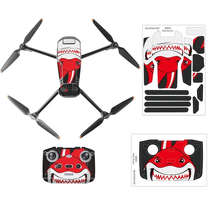 SUNNYLIFE M3-TZ88 Waterproof Stickers Set Drone Decals Pattern Printing Scratch-resistant Stickers for DJI Mavic 3 - Red Shark
