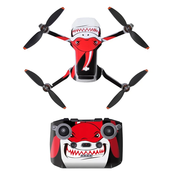SUNNYLIFE TZ452 Scratch-resistant Stickers Set Drone Decals Pattern Printing Waterproof Stickers for DJI Mini 2 - Red Shark