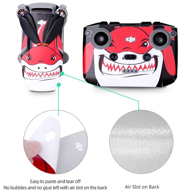SUNNYLIFE TZ452 Scratch-resistant Stickers Set Drone Decals Pattern Printing Waterproof Stickers for DJI Mini 2 - Red Shark