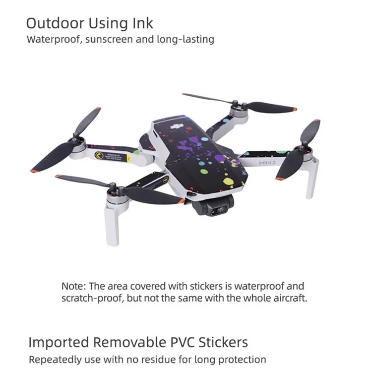 SUNNYLIFE TZ452 Scratch-resistant Stickers Set Drone Decals Pattern Printing Waterproof Stickers for DJI Mini 2 - Black Grain