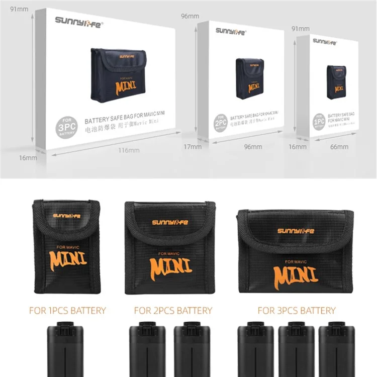 SUNNYLIFE DC296 Scrats-ressistant la Batterie Après la Batterie Sacle Sace Sacieur Batteries de Charge de Protectors Pour DJI Mini se / 2 / Mavic Mini (version de Piles 3pcs)