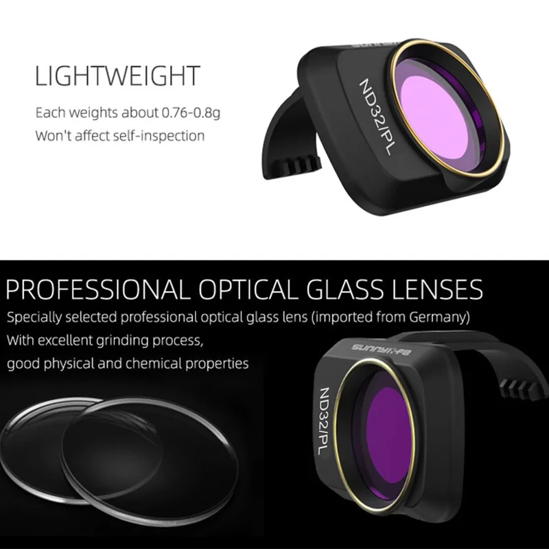 SUNNYLIFE Camera Lens Filter Multi Coated ND/PL Filters for DJI Mini SE/2/Mavic Mini Drone Accessories - ND8/PL