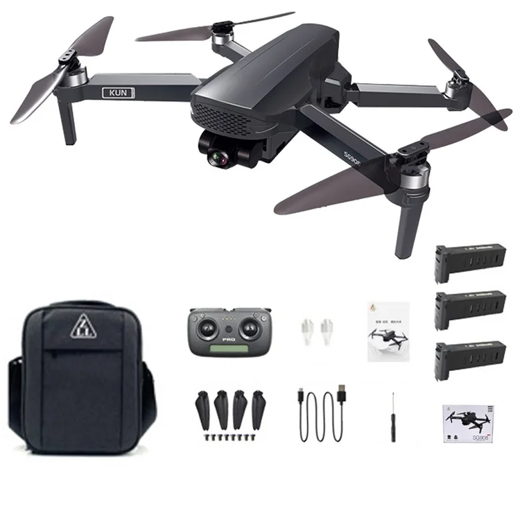 ZLL SG908 KUN Aeronaves Dobráveis ​​rc Drone Mecânico de Três Eixos Drone de Fotografia Aerial Gimbal Gimbal Com Câmera HD 4K (versão de Três Baterias)