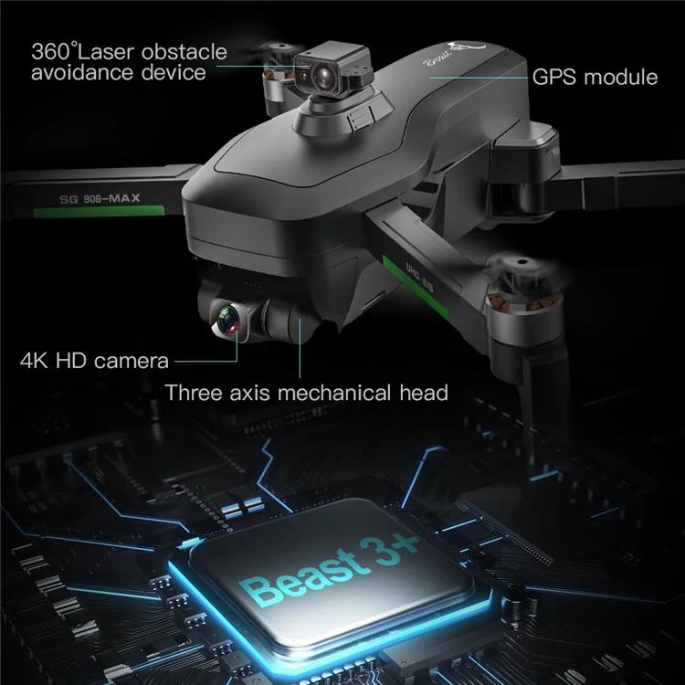 ZLL SG906 MAX1 Powerful Brushless RC Quadcopter Anti-shake Foldable Compact Drone Three Axis 4K HD Camera with Remote Control (Equipped with 3Pcs Drone Battery)