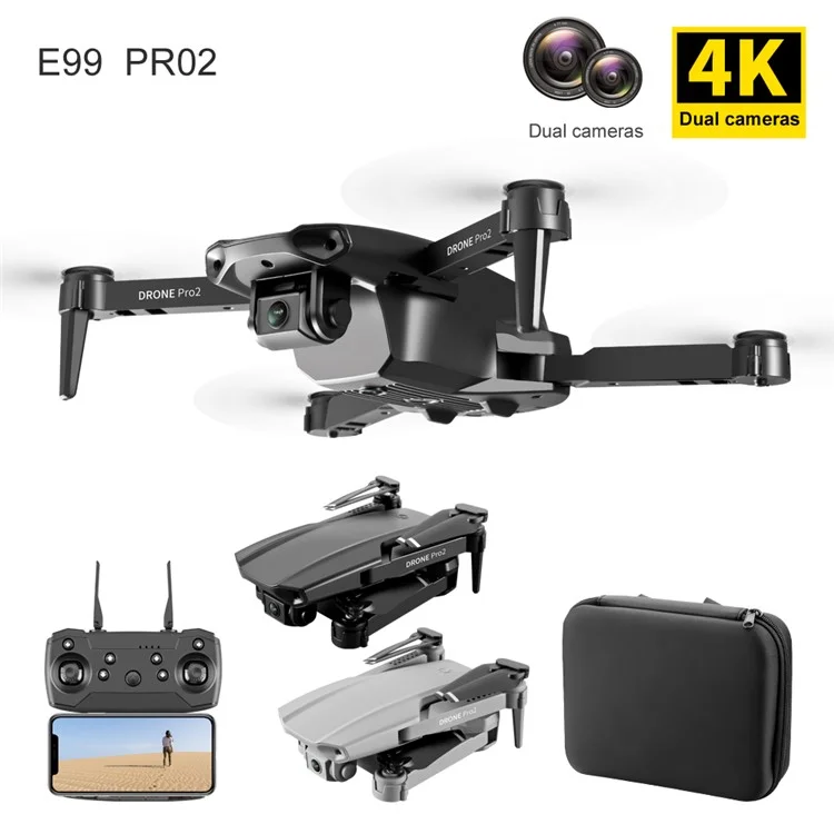 E99 PRO2 One Key Take Off/Landing Drones with Single 4K Camera Headless Mode Altitude Hold Professional Quadcopter - Grey