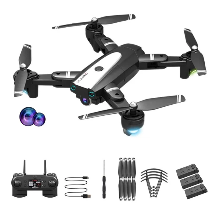 HJ68 Controle de Aplicativo RC Helicóptero 4K HD Dual Câmera Drone Dobrável Braço Dobrável Wifi Fpv Altura de Retenção Quadcopter, Com 3 Baterias - Preto