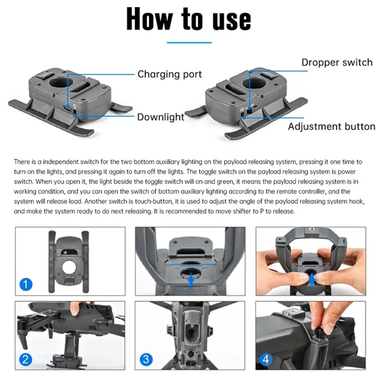 STARTRC 1110461 Dispositivo de Entrega Aérea para el Sistema de Entrega de DJI Mavic 3 Kit Multifuncional Lanzador con Soporte de Expansión/Línea de Pesca 