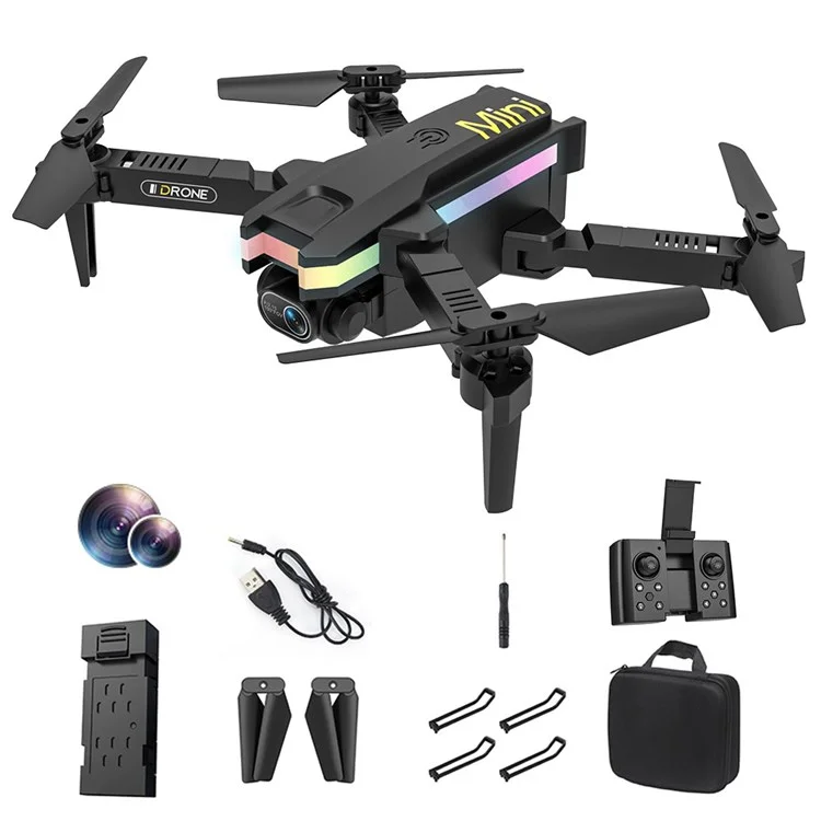 LSRC LS-XT8 Tragbare RC-Flugzeug-Drohne mit faltbaren Mini-Luftbildern, Doppelkamera 4K-Flugzeug mit Höhenhaltemodus/LED-Licht - Schwarz
