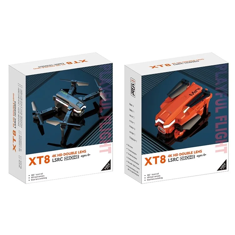 LSRC LS-XT8 Tragbare RC-Flugzeug-Drohne mit faltbaren Mini-Luftbildern, Doppelkamera 4K-Flugzeug mit Höhenhaltemodus/LED-Licht - Schwarz