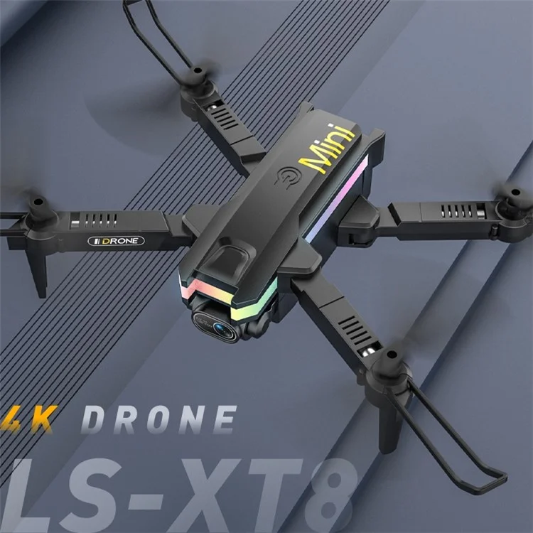 LSRC LS-XT8 Tragbare RC-Flugzeug-Drohne mit faltbaren Mini-Luftbildern, Doppelkamera 4K-Flugzeug mit Höhenhaltemodus/LED-Licht - Schwarz