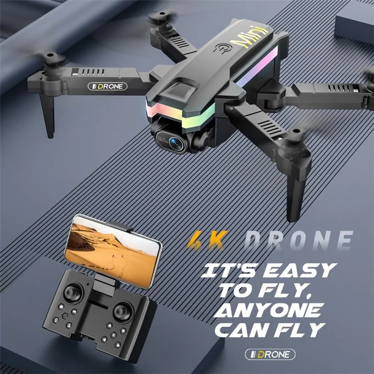 LSRC LS-XT8 Tragbare RC-Flugzeug-Drohne mit faltbaren Mini-Luftbildern, Doppelkamera 4K-Flugzeug mit Höhenhaltemodus/LED-Licht - Schwarz