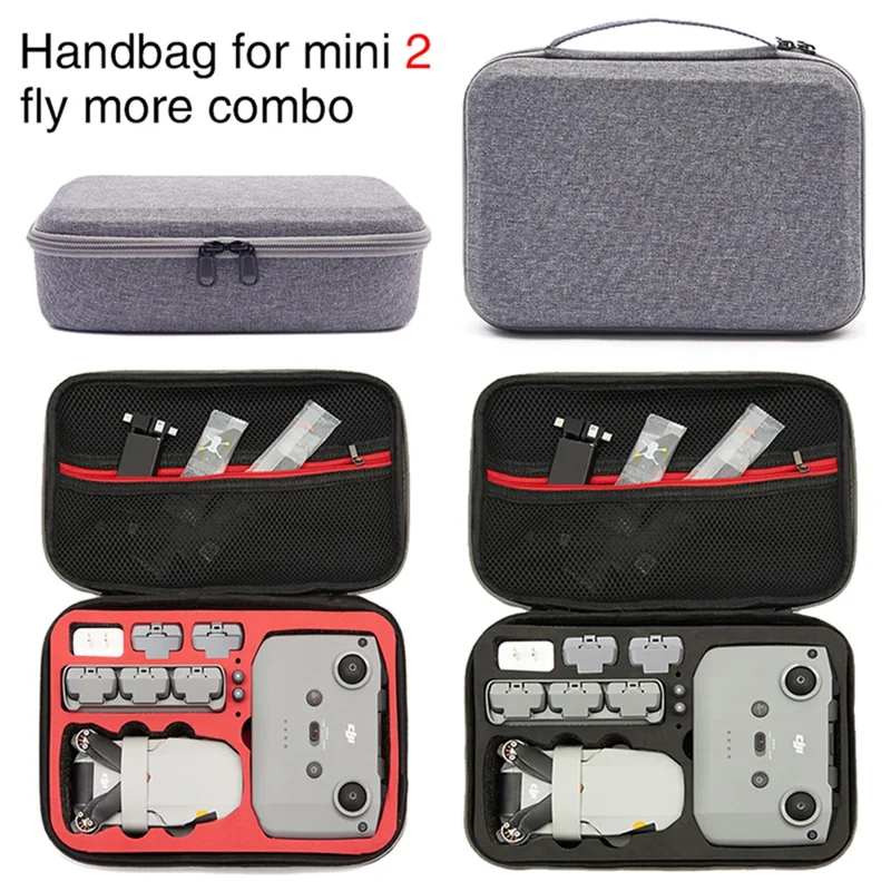 For DJI Mini 2 / Mini 2 SE / Mini 4K Fly More Combo Storage Handbag Shockproof RC Drone Accessories Carrying Case Box - Grey / Red