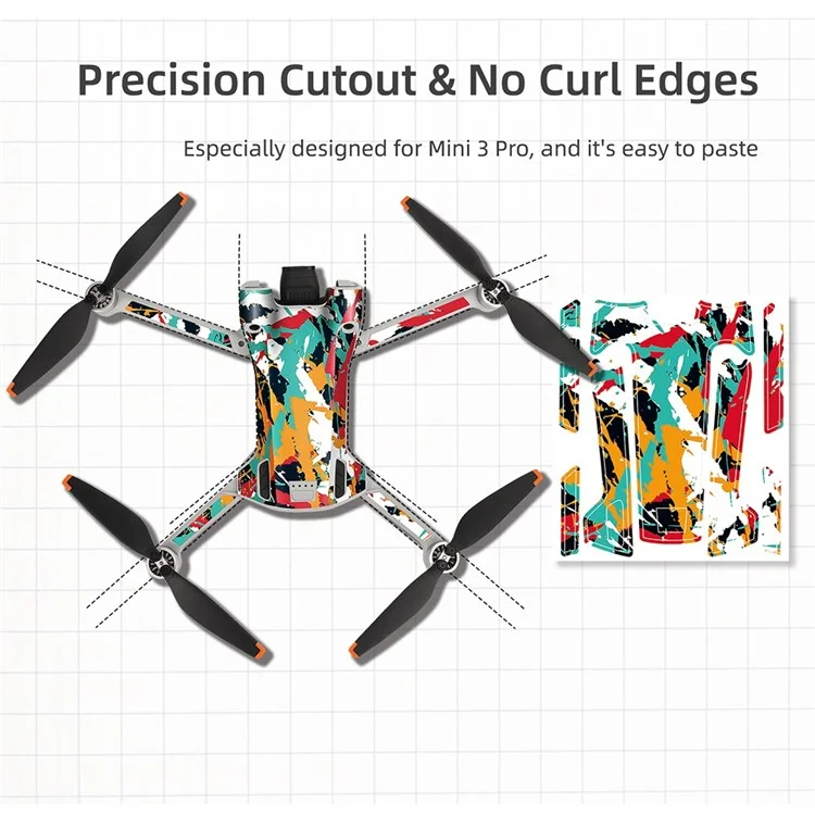 SUNNYLIFE MM3-TZ396 For DJI Mini 3 Pro Drone + for DJI RC Remote Control Stickers Set Anti-scratch Decorative Stickers Decals - Aurora Red
