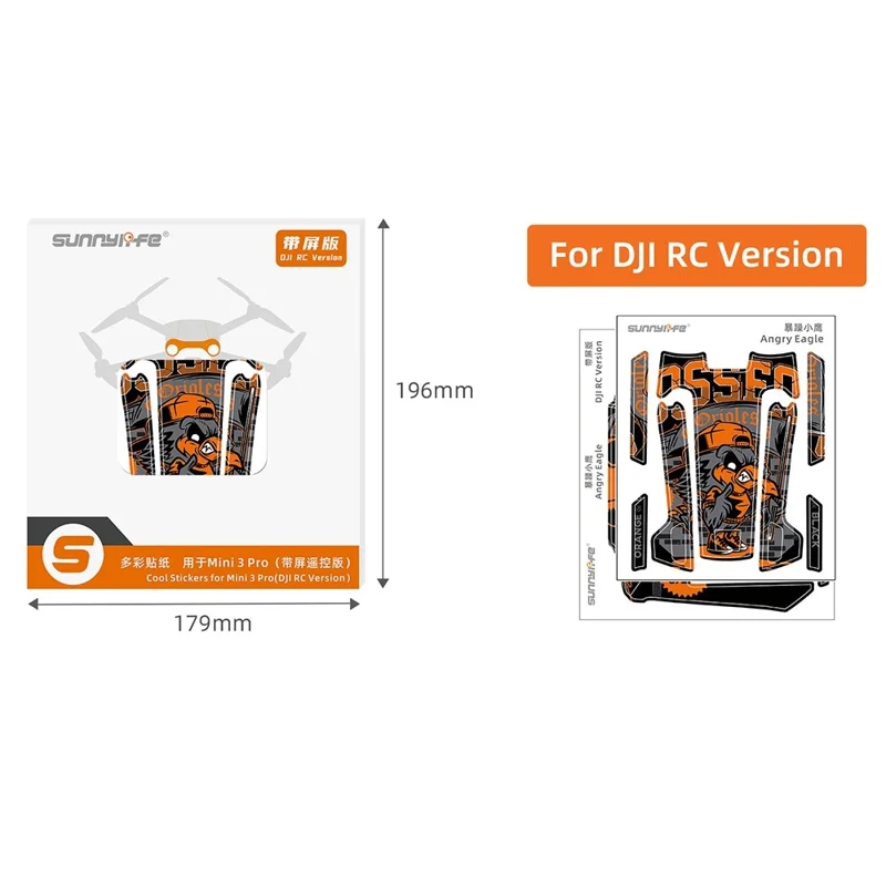 SUNNYLIFE MM3-TZ396 For DJI Mini 3 Pro Drone + for DJI RC Remote Control Stickers Set Anti-scratch Decorative Stickers Decals - Angry Eagle