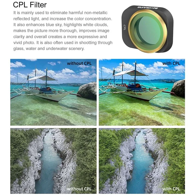 Sunnylife MM3-FI415 Para DJI Mini 3 Pro 3pcs/set CPL+ND8+ND16 Filtros HD Filtros de Lente de Câmera de Vidro Óptico