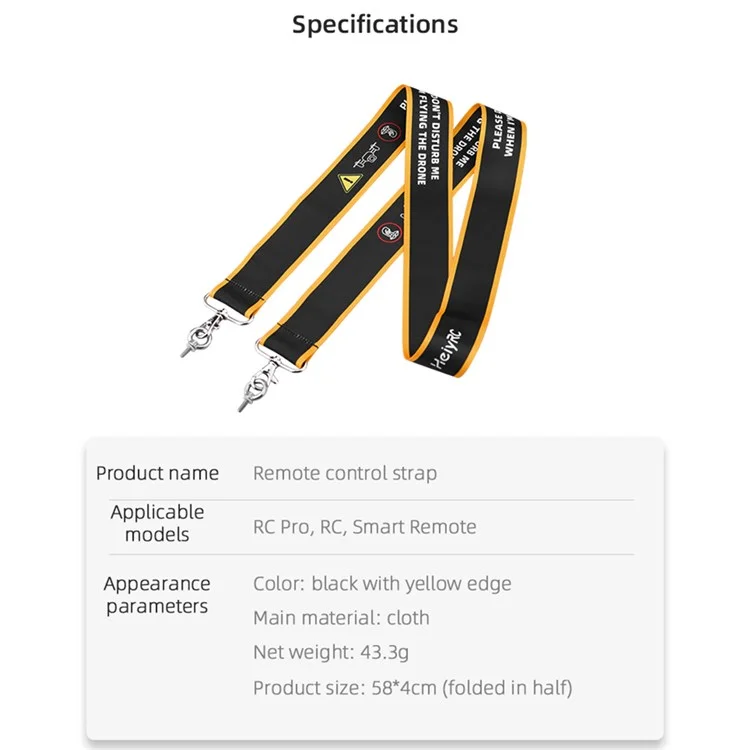 HEIYRC ZZCP9253 Lanyard Ensanchado Para DJI Mini 3 Pro RC Remote Control, Sin Cinturón de Correa de Cuello de Advertencia Inquietante