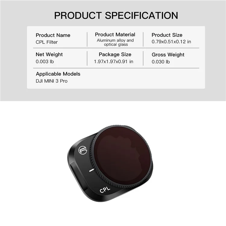 RCSTQ Pour DJI Mini 3 Pro CPL Polarizer Camera Lens Filter Aluminium Alloy Optical Glass RC Accessoires