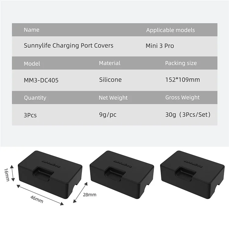 SUNNYLIFE MM3-DC405 3Pcs/Set Dust-proof Cover for DJI Mini 3 Pro Battery Protective Silicone Case Anti Short Circuit RC Drone Accessories