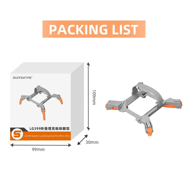 SUNNYLIFE MM3-LG399 Pour DJI Mini 3 Pro Drone Atterrissage Pliable Gear Anti-chute Rehausseur Atterrissage Stand - Orange