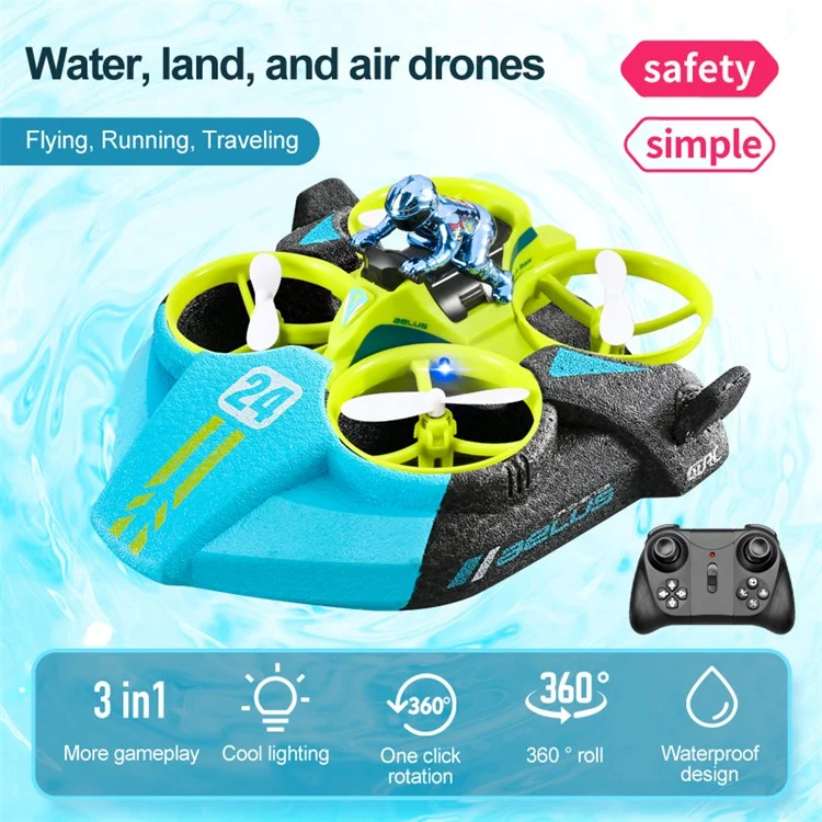 V24 Aeronaves RC de Quatro Eixos Três em um Mar e Arco RC Air RC 360 Graus Brinquedos Educacionais de Controle Remoto Com Duas Baterias - Verde