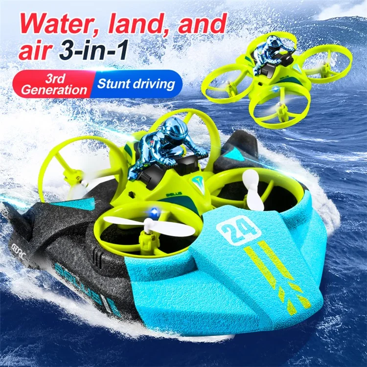 V24 Aeronaves RC de Quatro Eixos Três em um Mar e Arco RC Air RC 360 Graus Brinquedos Educacionais de Controle Remoto Com Duas Baterias - Verde