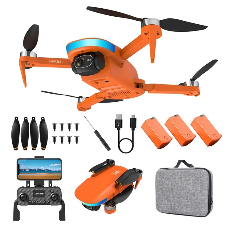 LSRC Mini S6S 5G Wifi 4K HD Câmera Brushless Photography Aerial Photography RC Drone FPV Quadcopter Com 3 Baterias - Laranja