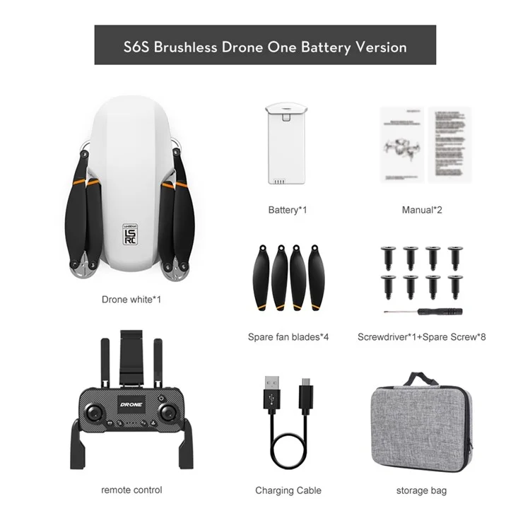 LSRC MINI S6S 5G WiFi FPV 4K HD Camera Brushless Foldable RC Drone Quadcopter with 1 Battery - White