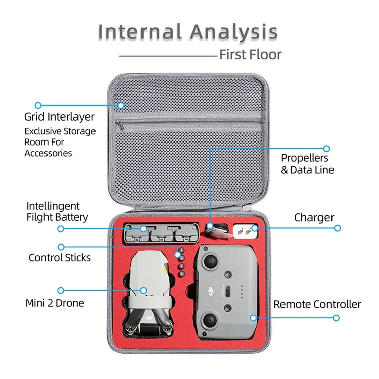 Para DJI Mini 2 Combo Combo Drone And Accessories Bag de Almacenamiento de Almacenamiento Portátil de Carcasa de Carto - Liner Gris/negro