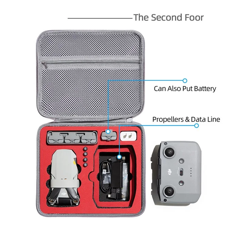 For DJI Mini 2 / Mini 2 SE Combo Drone and Accessories Storage Bag Portable Shockproof Carrying Case Handbag - Grey / Black Liner