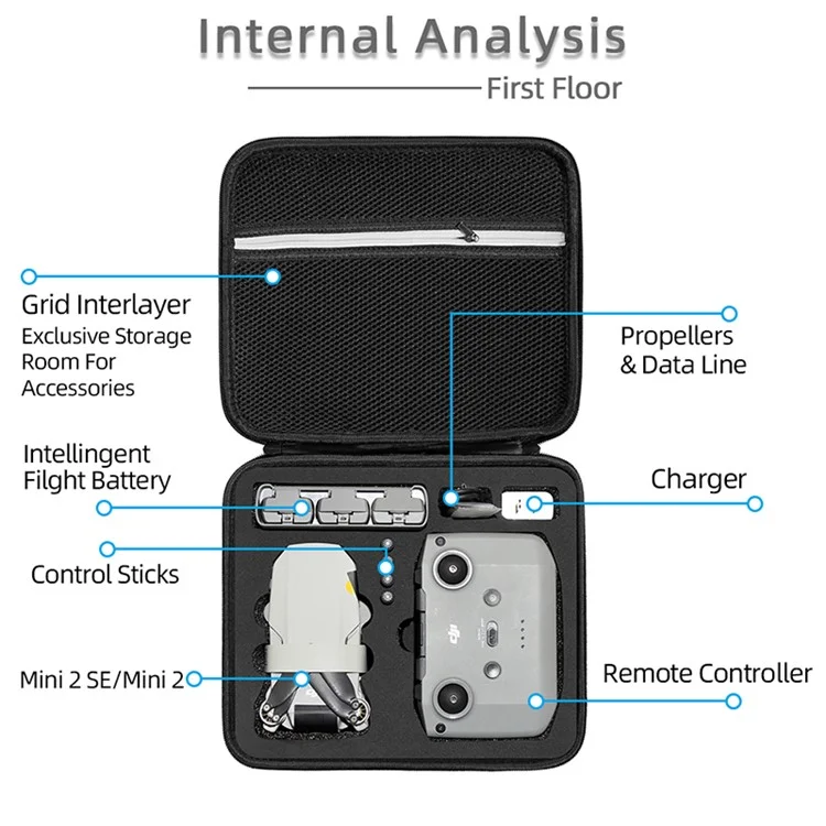 Para DJI Mini 2 / Mini 2 SE Combo Drone e Acessórios Bolsa de Armazenamento à Prova de Choque Portátil - Preto / Liner Preto