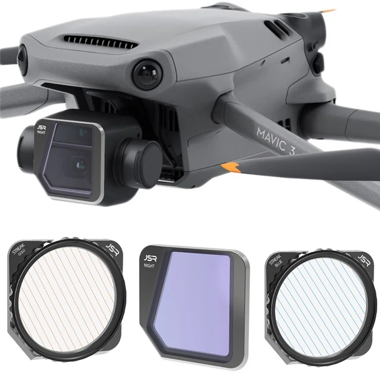 Junestar KB-3IN1 JSR-1825-27 Para DJI Mavic 3 3pcs/set Night + Blue Cepillado + Filtros de Vidrio Óptico de Oro Cepillado Filtro de Lente de Cámara de Drones