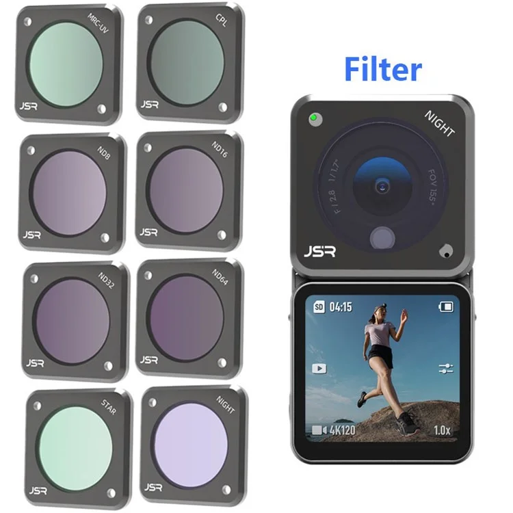 Junestar JSR-1339-20 Für DJI Action 2 8-in-1-kamera-objektivfilter-filter-set (stern, Nacht, CPL, ND8, ND16, ND32, ND64, MRC-UV)