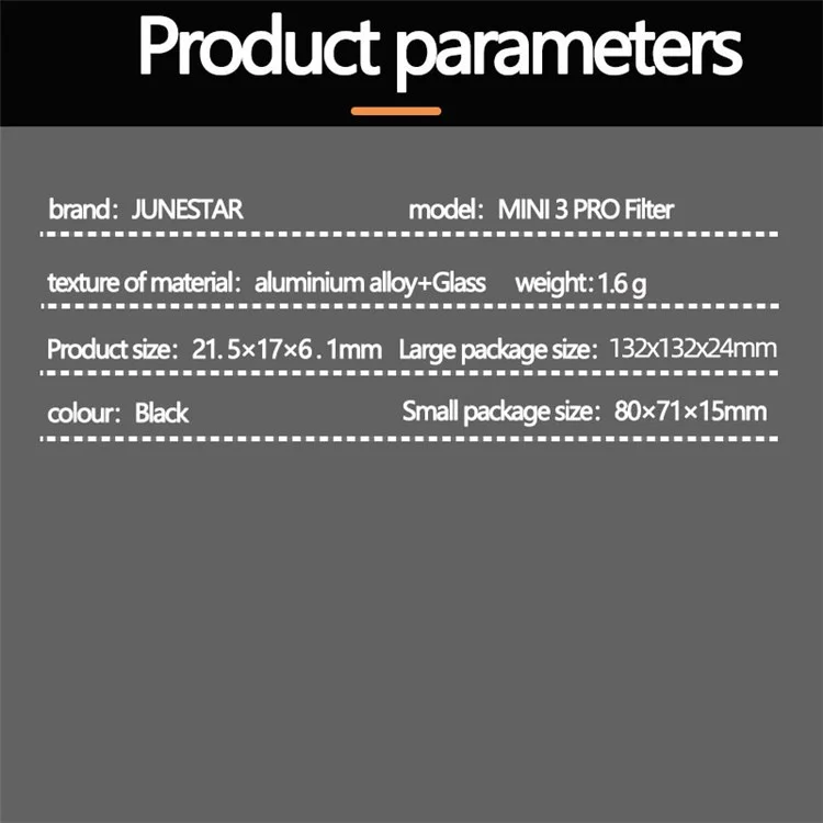 Junestar JSR-1663-09 ND8PL Glass Filtre Pour DJI Mini 3 Pro NDPL Camera Lens Filtre