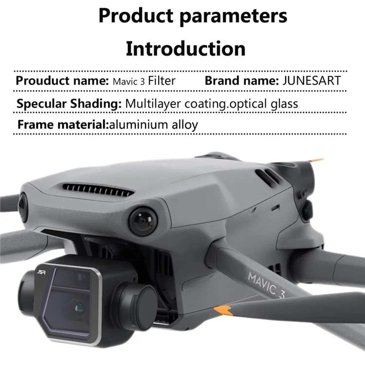 JUNESTAR JSR-1825-07 Pour DJI Mavic 3 ND1000 Filtre de Caméra de Caméra de Drone en Verre Optique ND1000