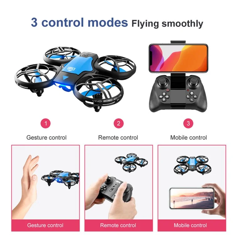 4DRC V8 Gesture Sensing RC Drone 5.0MP HD Camera FPV Altitude Hold Remote Control Quadcopter with 2 Batteries - Blue