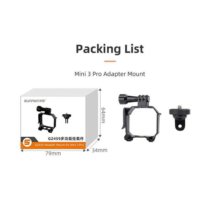 SUNNYLIFE MM3-GZ459 para DJI Mini 3 Pro Top Expansion Bracket 1 / 4 Parafuso Adaptador de Montagem de Câmera de Ação