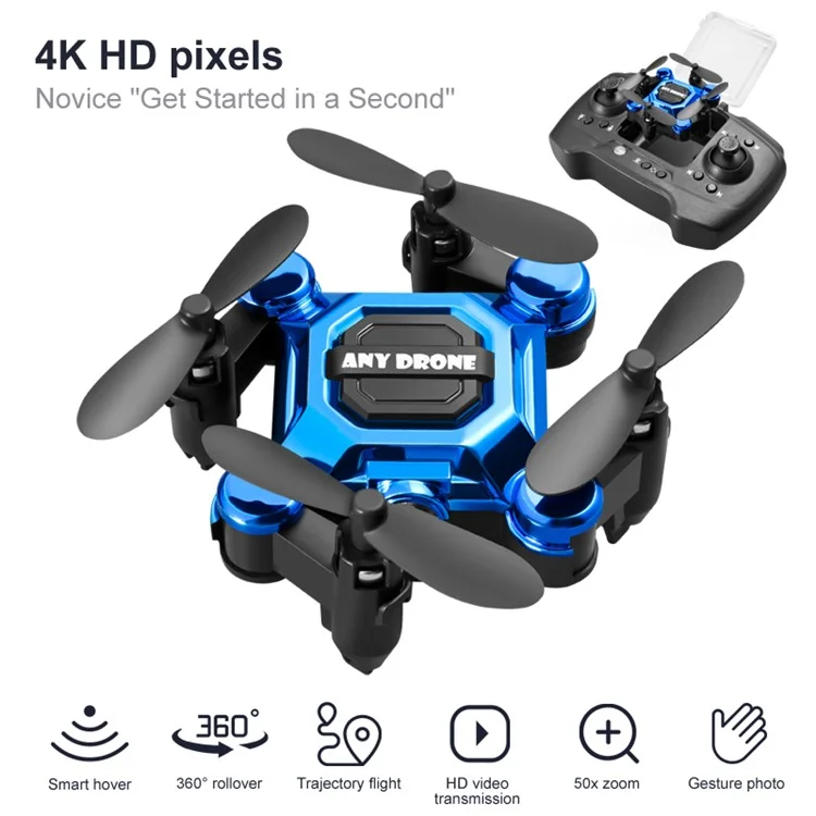 Любое Дророн K04 Складной Мини-авиационный Авиационная Фотография 4K HD Drone Portable 2,4 Ггц Игрушка Самолета Wi-fi RC с Широкоугольными Объективами 120 Градусов - Синий